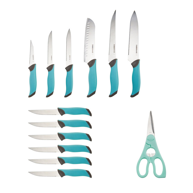 Farberware 14Piece Cutlery SetSoft Grip, Aqua/Grey Wayfair